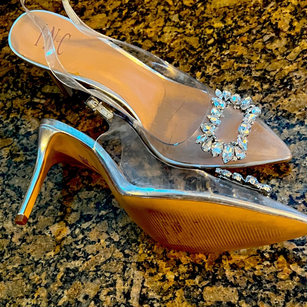 INC International Concepts Silver and Clear Heels